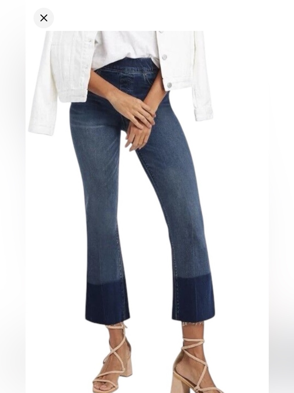SPANX WMNS CROPPED FLARE DENIM JEANS PULL ON SHAPING RAW HEM STRETCH NWOT SIZ XS